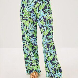 Lilly Pulitzer 31" Daylen Linen Palazzo Pant Sapphire Pool Tropical Tango